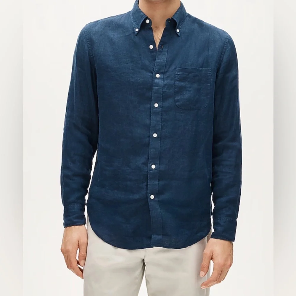 J. Crew Dark Blue Casual Button-Down Shirt Irish Linen size S
